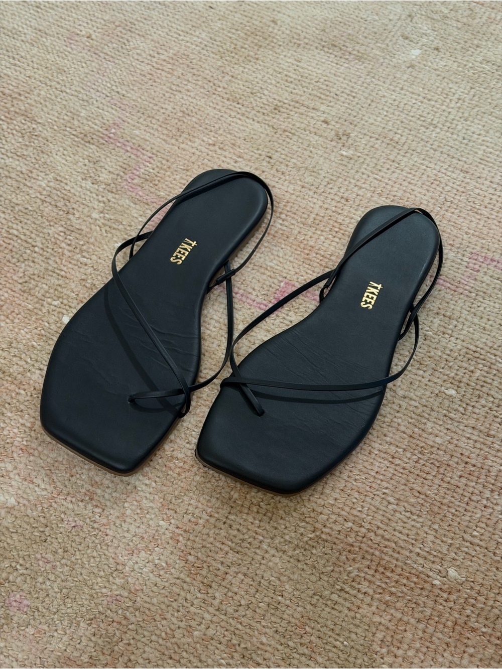 TKEES Black Minimal Strappy Square-Toe Sandals